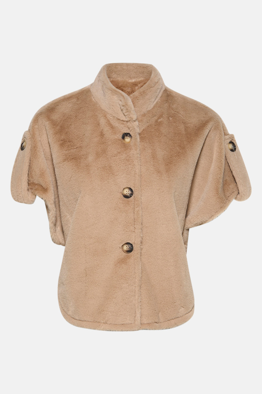 Beige nepbonten gilet van Terra di Siena met knoopsluiting en korte mouwen met omslag.