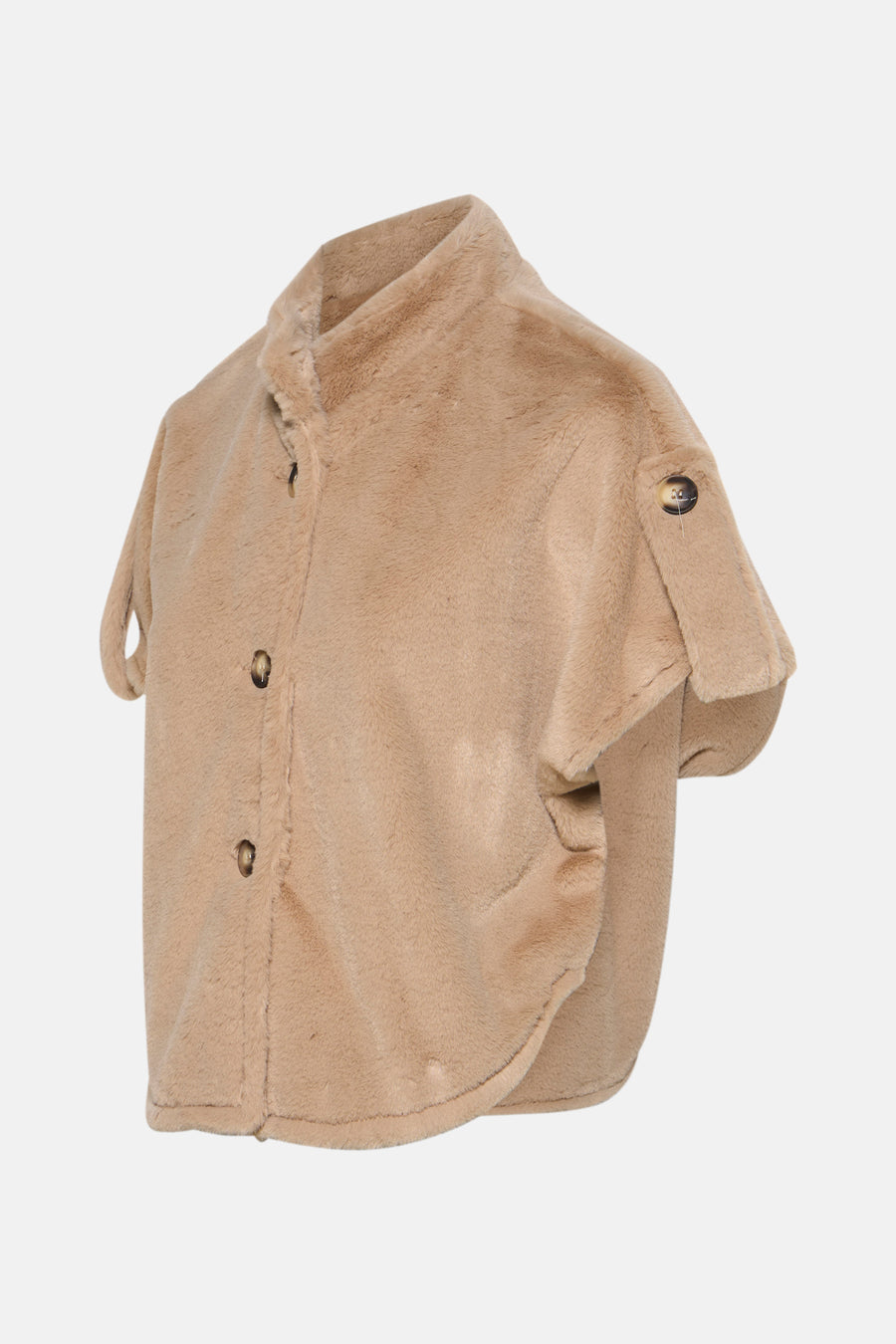 Beige nepbonten gilet van Terra di Siena, met knopen en getextureerde details.