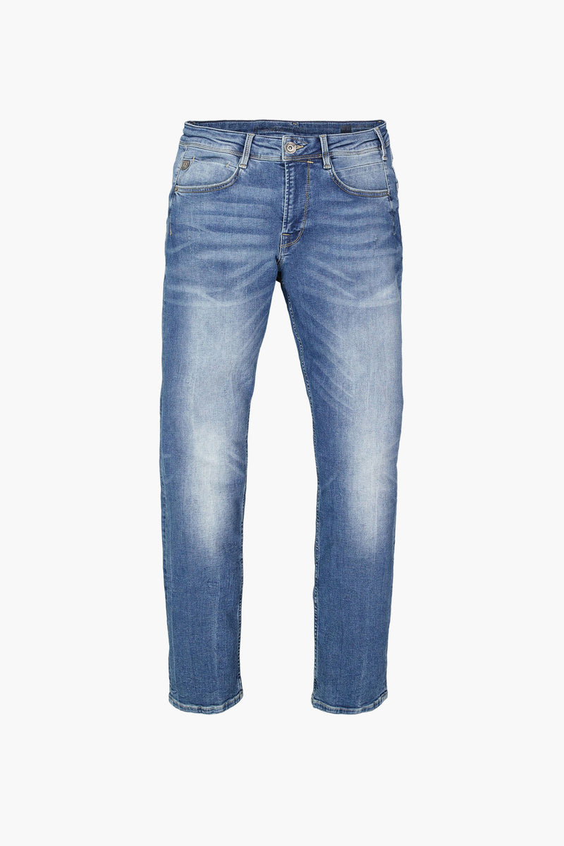 Jean slim en denim bleu moyen de GARCIA, avec un effet délavé sur les jambes.