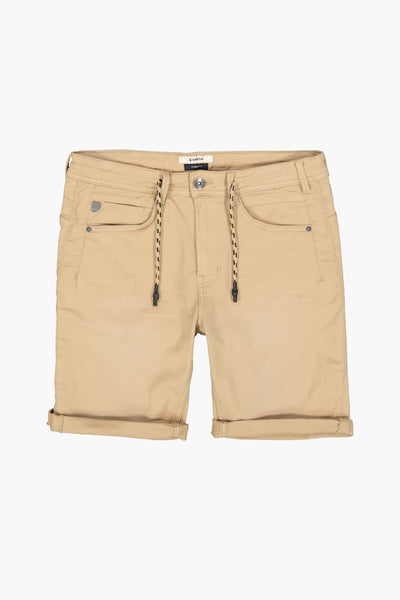 Short en denim beige de GARCIA, avec cordon de serrage à motifs et ourlets roulés.