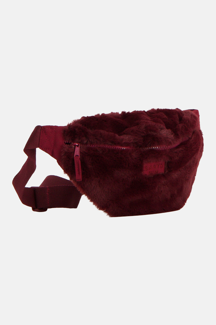 Sac banane crossbody rouge foncé en matière douce avec fermeture zippée et logo BARTS.