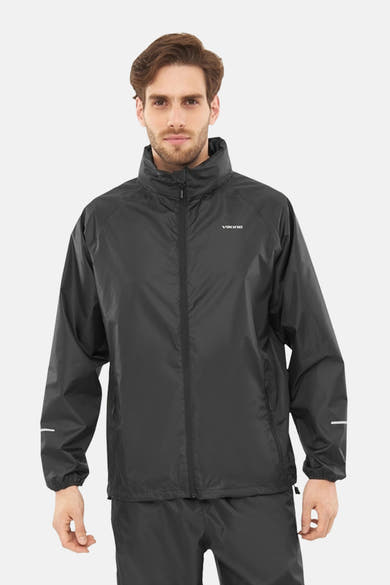 Zwarte VIKING jas, waterdicht pak met broek, achteruitzicht.