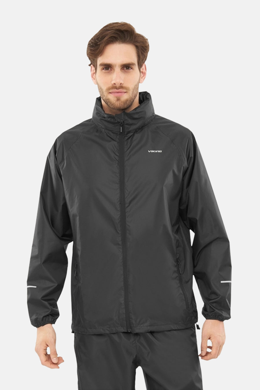 Zwarte VIKING jas, waterdicht pak met broek, achteruitzicht.