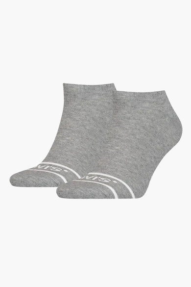Chaussettes courtes grises de Levi's Accessories, avec logo blanc imprimé sur l'avant du pied.