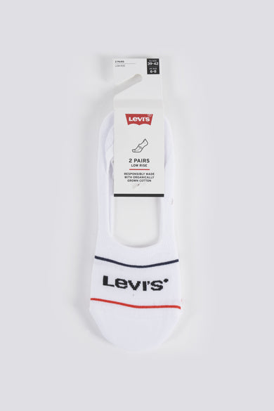 Paire de socquettes blanches Levi's® Accessories, avec logo imprimé et bandes décoratives.