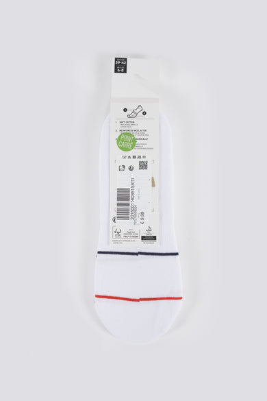 Chaussettes blanches en coton by Levi's Accessories avec rayures bleues et rouges.
