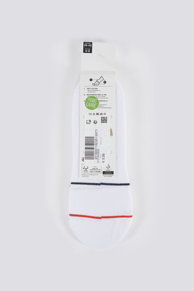 Chaussettes blanches en coton by Levi's Accessories avec rayures bleues et rouges.
