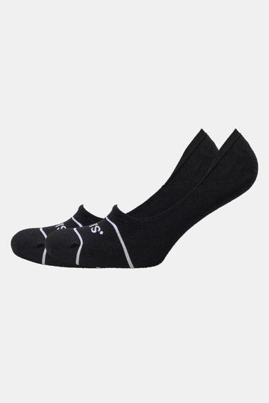 Chaussettes noires de Levi's® Accessories avec rayures blanches décoratives, présentées sur un fond blanc uni.