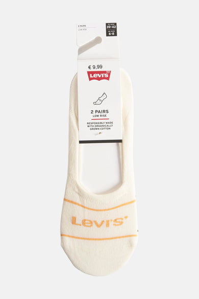 Beige sokken van Levi's met oranje strepen en logo aan de voorkant.