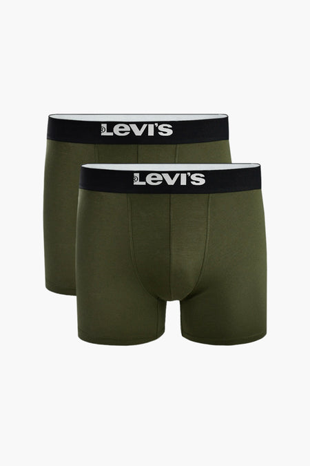 Lot de deux boxers verts de Levi's, avec ceinture noire logotypée.