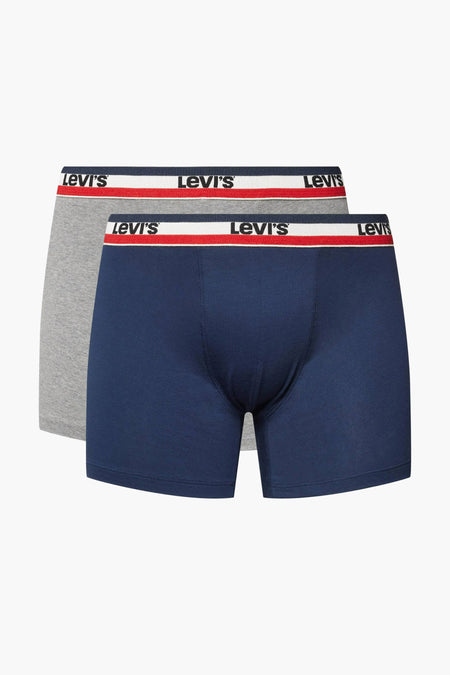 Boxers bleus et gris chiné par Levi's® Accessories, avec ceinture élastique logotypée en bleu marine, rouge et blanc.