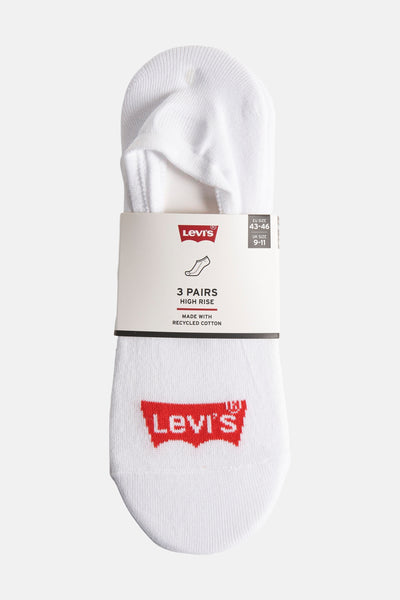 Chaussettes courtes blanches de Levi's® avec logo rouge et emballage cartonné.
