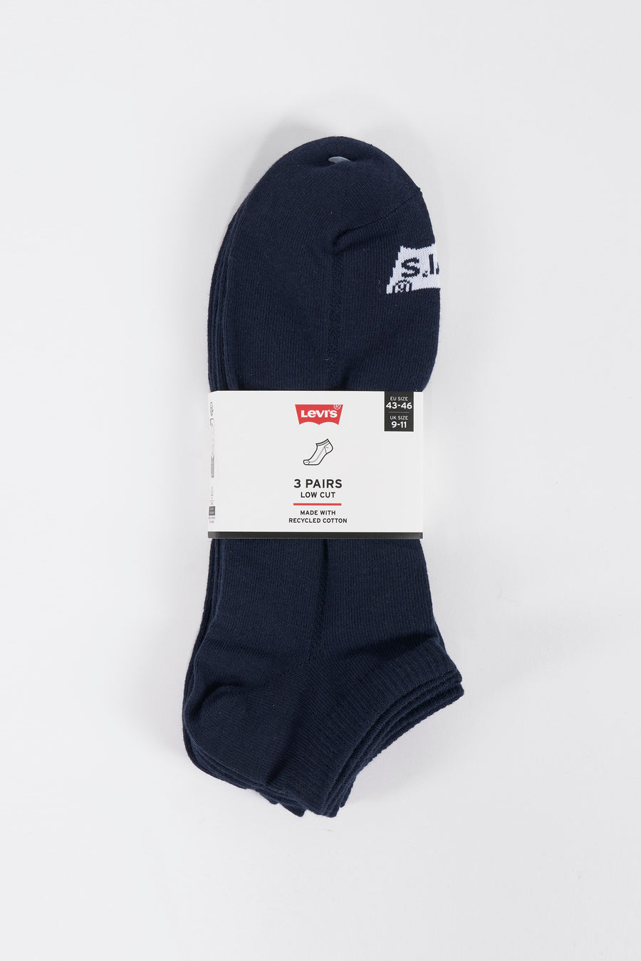 Set van drie paar blauwe enkelsokken van Levi's, met opgedrukt logo en gemaakt van gerecycled katoen.