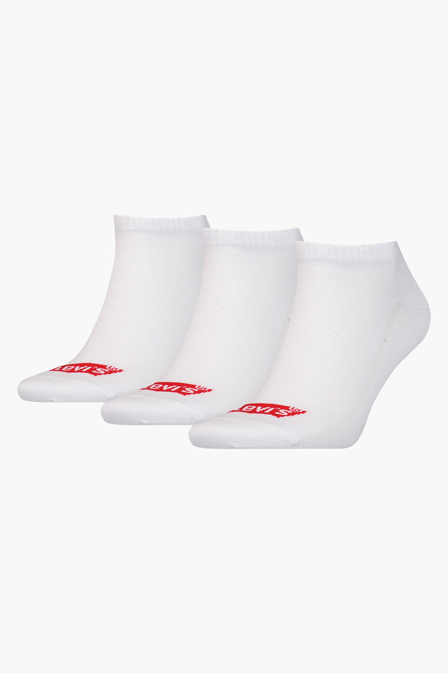 Witte sokken van Levi's, set van drie, met rood logo aan de voorkant.