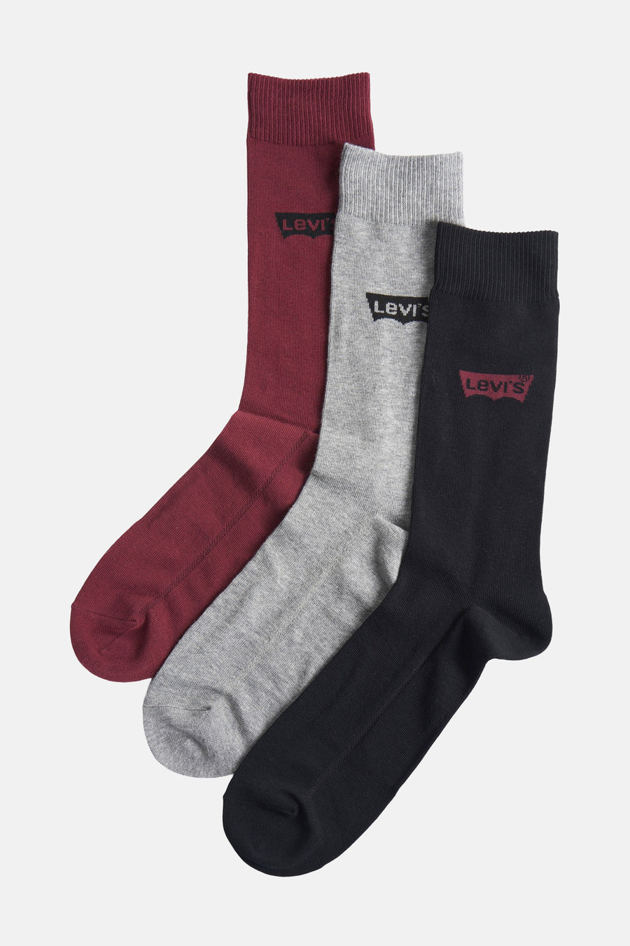Chaussettes multicolores de Levi's® Accessories, comprenant bordeaux, gris et noir, avec le logo de la marque.