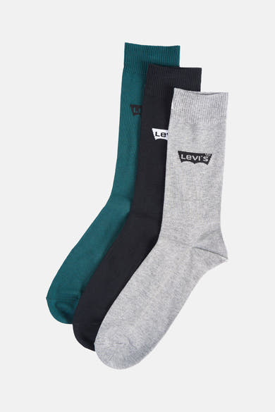 Lot de trois chaussettes Levi's® vert foncé, noires et grises avec logo visible
