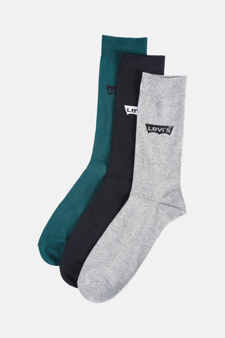 Lot de trois chaussettes Levi's® vert foncé, noires et grises avec logo visible