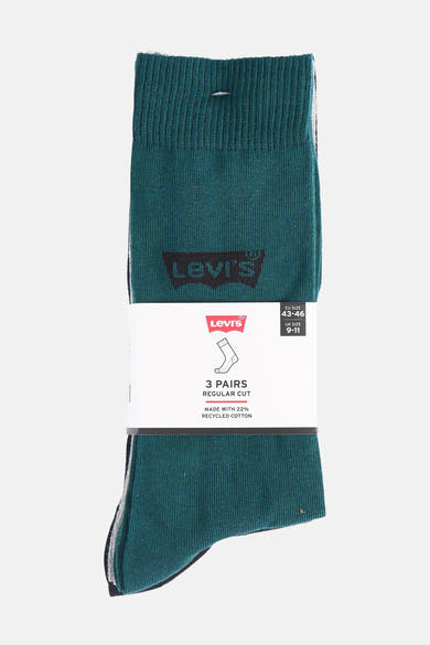 Chaussettes vertes Levi's® en lot de trois paires, présentées avec leur emballage.