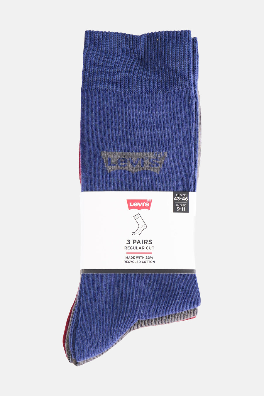 Lot de trois paires de chaussettes bleu et gris Levi's® avec logo visible