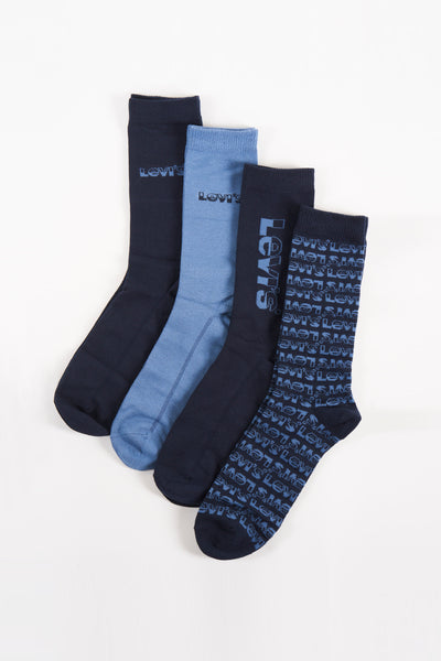 Blauwe sokken in geschenkverpakking van Levi's® Accessories, met merkopdrukken.