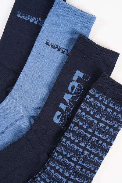 Cadeaux de chaussettes bleues par Levi's® Accessoires, avec logo et motif de marque répétitif.
