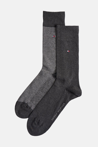 Grijze sokken, van TOMMY JEANS, een effen paar en een met textuurpatroon, met logo's.
