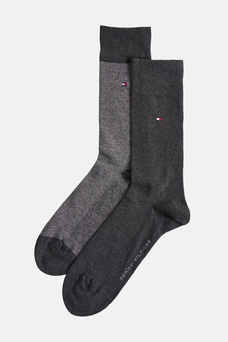 Grijze sokken, van TOMMY JEANS, een effen paar en een met textuurpatroon, met logo's.