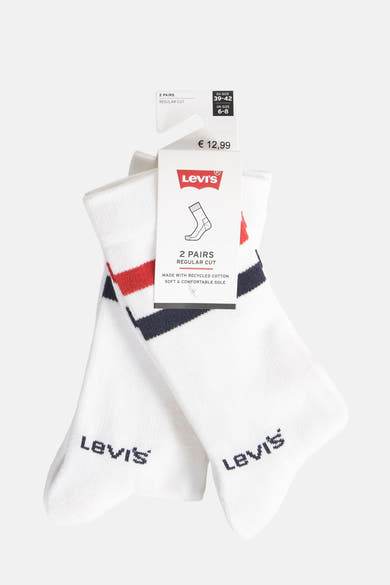 Set van twee paar witte gestreepte sokken van Levi's, met merklogo.