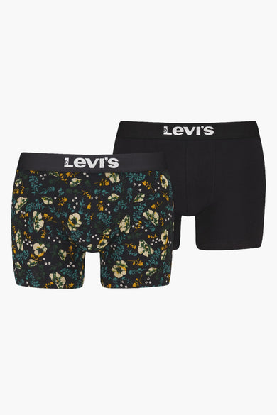 Boxers noirs et à motifs fleuris de Levi's, en coton, présentés ensemble en angle.