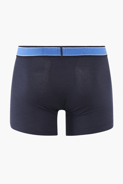 Blauwe boxer van Levi's® Accessories, met blauw-wit gestreepte elastische tailleband, achterkant.