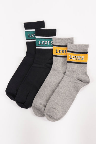 Zwarte en grijze sokken van Levi's Accessories, met groene en gele strepen aan de bovenkant.