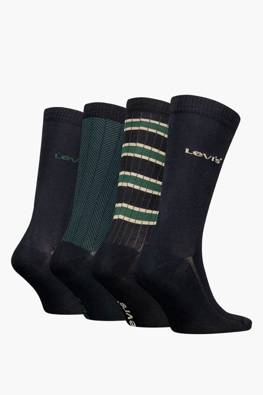 Zwarte sokken van Levi's Accessories, met diverse patronen waaronder visgraat en strepen.