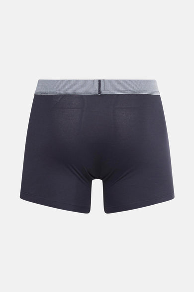Donkerblauwe boxer van Levi's® Accessories, met gestreepte tailleband en elastiek, achterkant.