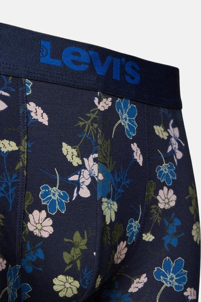 Zwarte boxer met bloemenpatroon, van Levi's, met een marineblauwe tailleband met het merklogo.