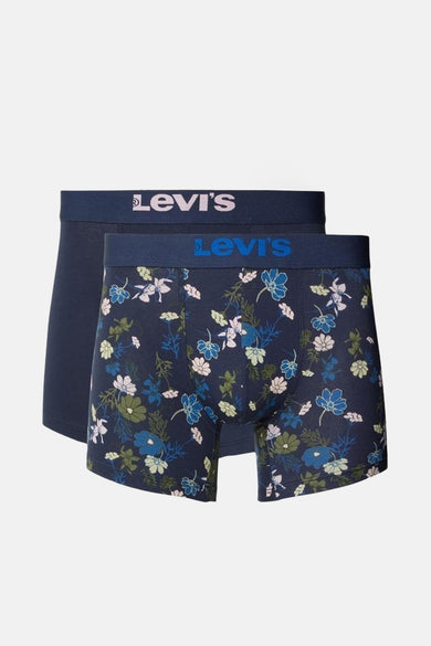Zwarte boxershorts van Levi's met blauw en groen bloemenpatroon.