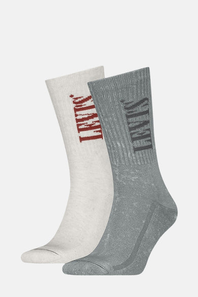 Set van meerkleurige sokken van Levi's, één witte met rood logo, één grijze met toon-op-toon logo.