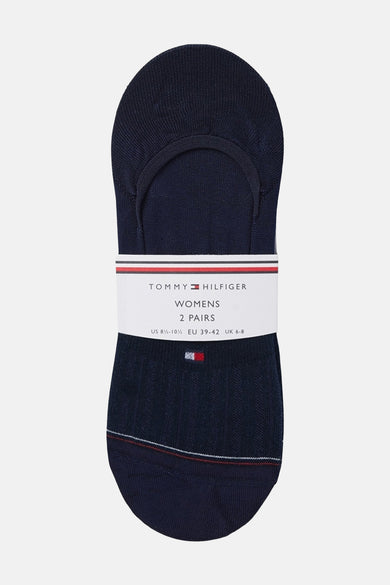 Blauwe sokken van TOMMY JEANS, met decoratieve rode en witte strepen.