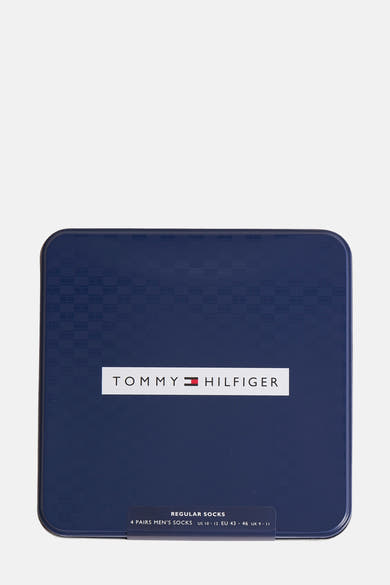 Coffret bleu de chaussettes pour homme de TOMMY JEANS avec motif quadrillé discret.
