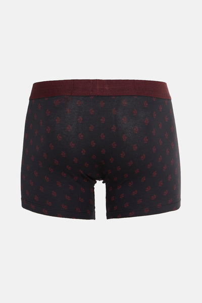 Boxer noir Levi's® Accessories avec un motif à petites feuilles bordeaux sur l'ensemble.