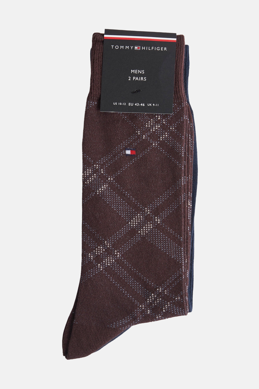 Bruine ruitjes sokken van Tommy Jeans, met een discreet ruitpatroon en een marineblauw paar.