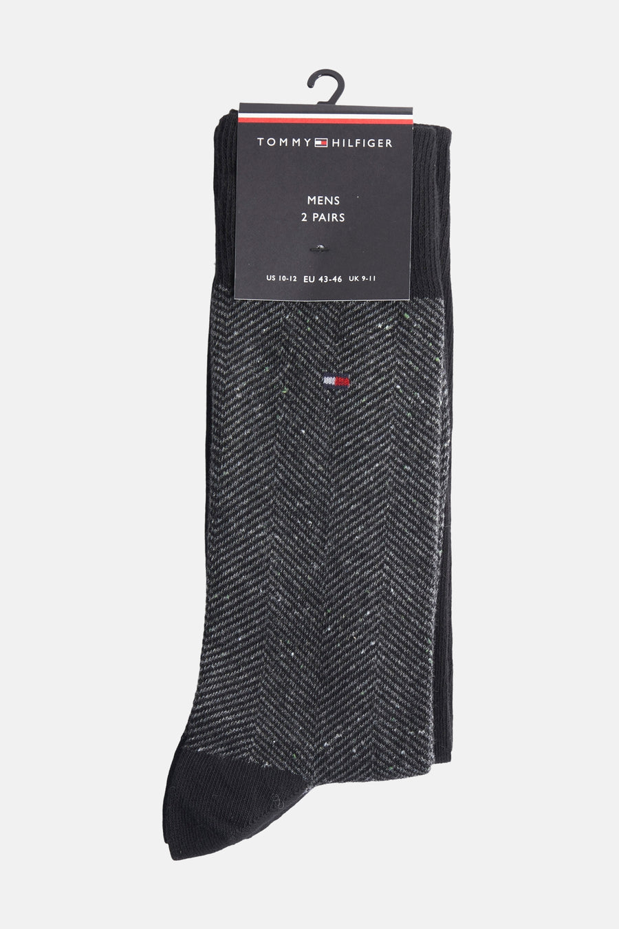 Set zwarte sokken van TOMMY JEANS met grijs chevronpatroon en kleine gekleurde stippen.