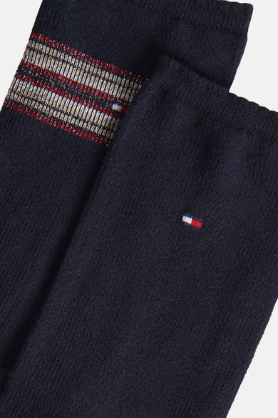 Blauwe geribbelde sokken van Tommy Jeans, met decoratieve metallic strepen en subtiel logo.