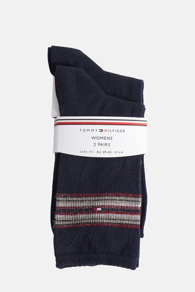 Chaussettes bleues pour femme de Tommy Jeans, avec rayures décoratives sur le dessus.