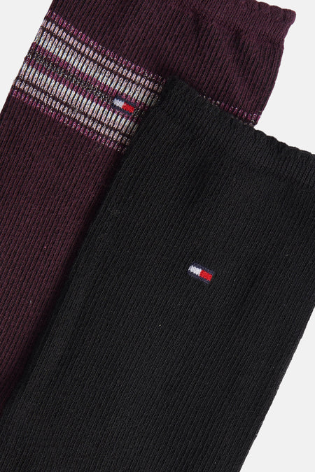 Chaussettes multicolores de TOMMY JEANS, unies noires et bordeaux côtelées avec logo.
