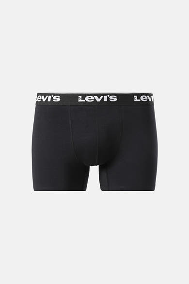 Boxer noir de Levi's avec une ceinture élastique logotypée blanche, sur fond clair.
