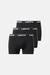 Lot de trois boxers noirs de Levi's, avec une ceinture élastique portant le logo de la marque en blanc.