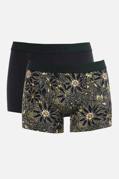 Boxers verts de Levi's® Accessories, un uni et un à motif floral noir et beige.