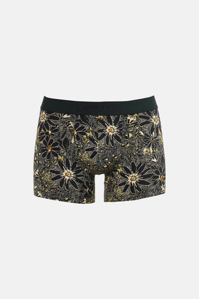 Boxer vert de Levi's® Accessories, avec motif floral noir et blanc, ceinture élastique vert foncé.