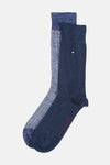 Chaussettes courtes bleu marine TOMMY JEANS, avec une paire unie et une paire à motif chevrons moucheté.