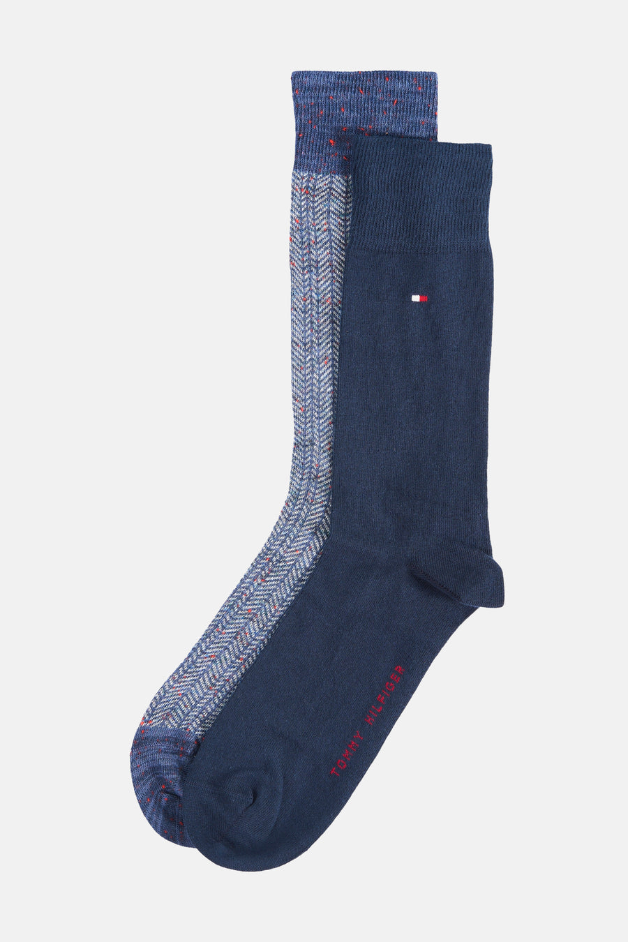 Chaussettes courtes bleu marine TOMMY JEANS, avec une paire unie et une paire à motif chevrons moucheté.
